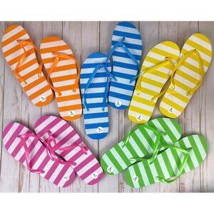 5 Pairs Women's 9-10 Large Flip Flop Thong Sandals Striped - Factory Blemishes